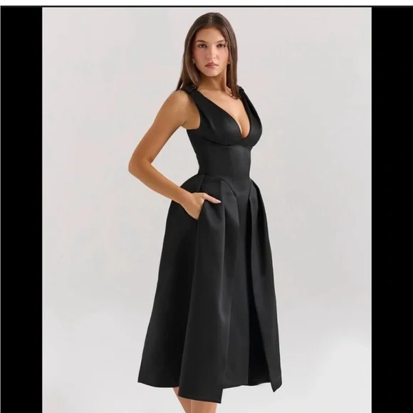 House of CB Paloma Satin Black Dress - Picture 2 of 4